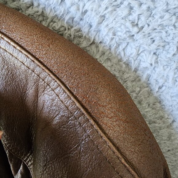 Vtg 100% Leather Aviator Bomber Jacket Faux Fur Double Collar Made in Korea PM - Picture 16 of 16